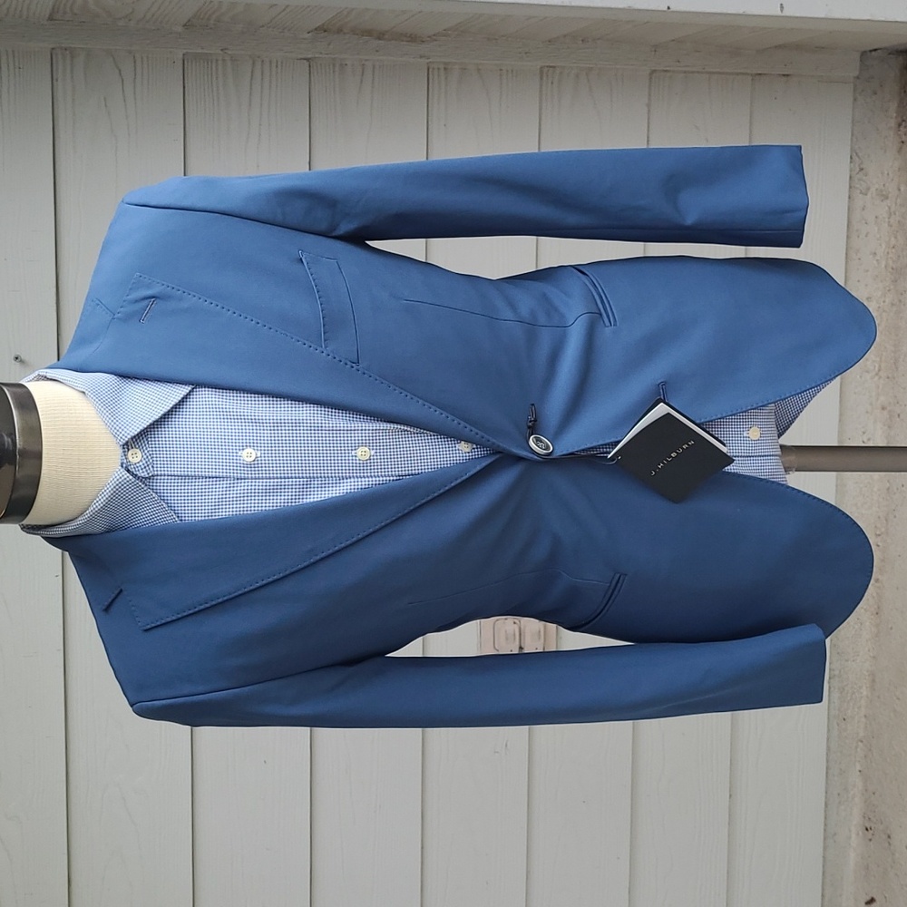 J HILBURN Bespoke Custom Light Blue Solid Polyester Knit Sz 36 R Mens Sport Coat